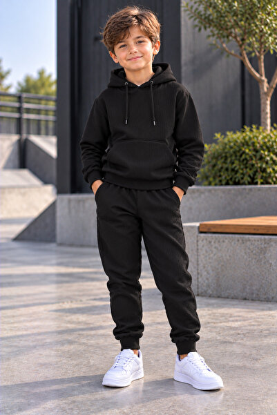 luci sports Boys' Oversize Hooded Rubberized Tracksuit Set