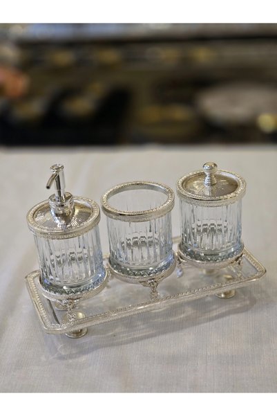alya home aksesuar Kristal Banyo Seti Gümüş