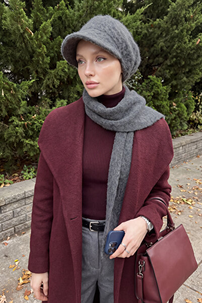 Aisha's Design Winter Furry Cashmere Visor Hat and Scarf Set, Bat-2Tk, Gray