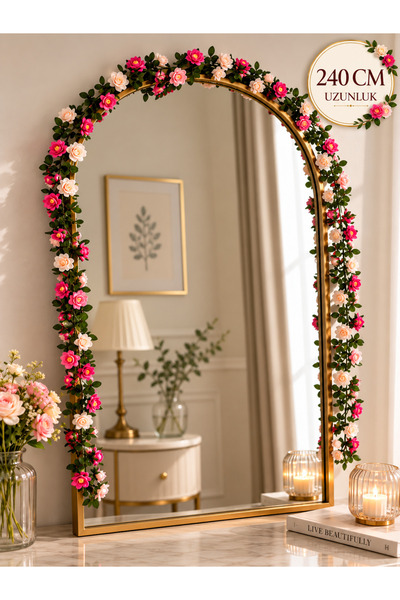 Doğahome 240 cm Yapay Mini Güllü Sarmaşık – Pembe Somon Dekoratif Sarkan Çiçe...