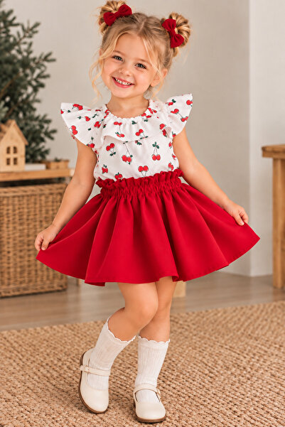 Moda Lina Cherry Pattern Skirt and Blouse Set