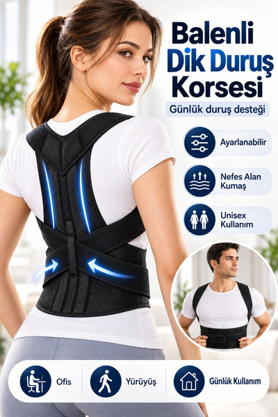HASBY Dik Duruş Korsesi Unisex Ayarlanabilir Omuz Bel ve Sırt Destekleyici Po...