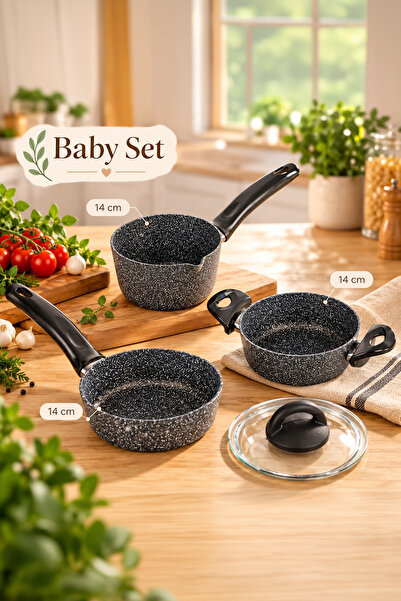 Porsima 4399 4 Parça Kaçerola Sosluk Sütlük Mini Baby Granit Tencere Sahan Se...