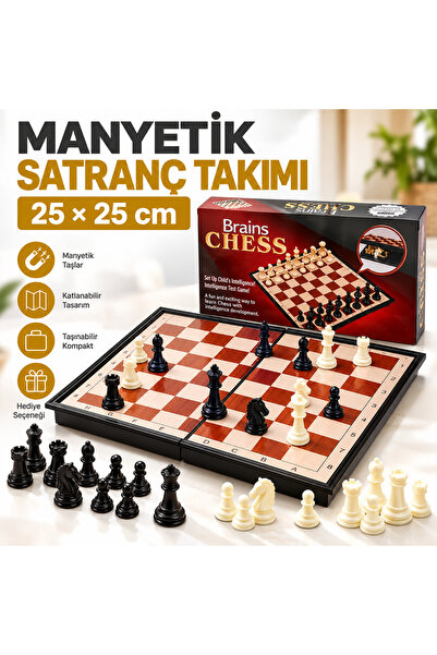 e-life shop Manyetik Katlanabilir Satranç Takımı 25x25 cm Taşınabilir Seyahat...
