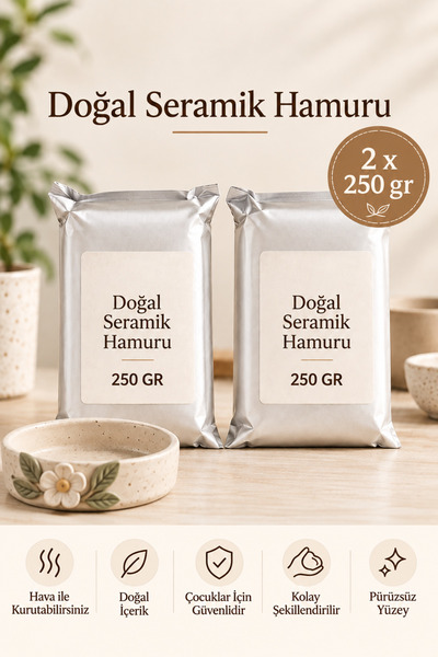 DSH Doğal Seramik Hamuru Doğal Seramik Hamuru 2x 250 gr (500 GR) Kil Çamuru, Okul Için Doğal Oyun Hamuru