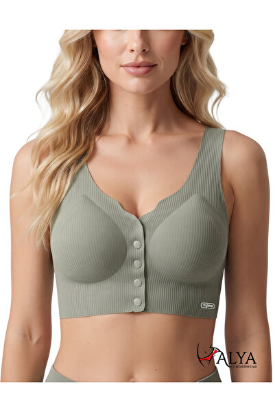 ALYA UNDERWEAR Front Snap Button Bra Seamless Ribbed Bralette Bra Suitable fo...