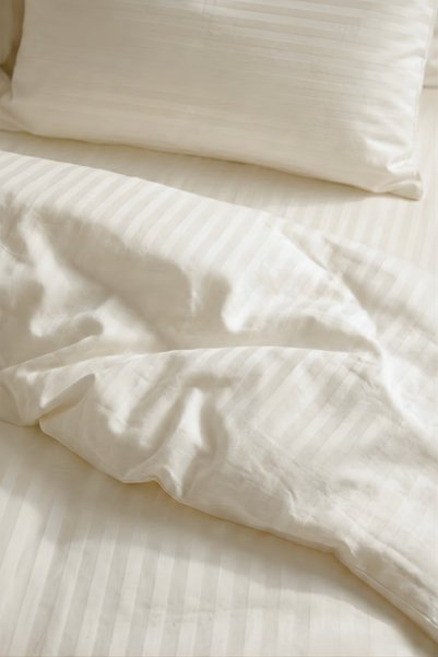 Nart Home Double Cotton - Satin 210 Tc (83 Thread) Striped Duvet Cover Set Ecru