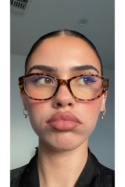 funeyes Stella Leopar Geometrik Cat eye Kalın Saplı Mavi Işık Korumalı Gözlük