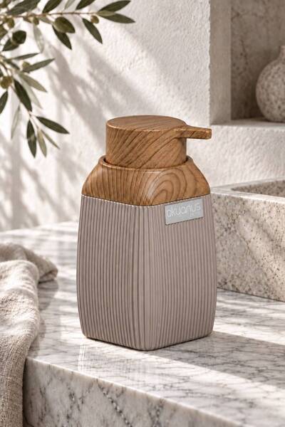 Okyanus Home Wooden Patterned Mink Striped Square Liquid Soap Dispenser