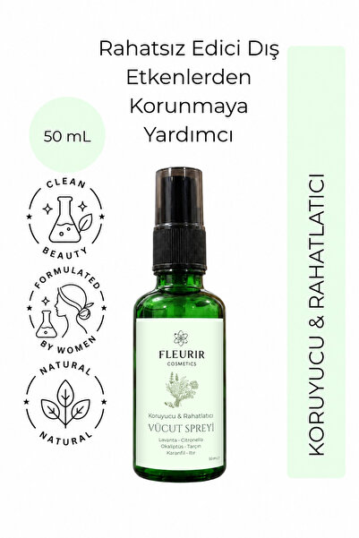 Fleurir Doğal Koruyucu & Rahatlatıcı Vücut Spreyi 50 ml | Lavanta, Citronella, Okaliptüs ve Karanfil Yağları