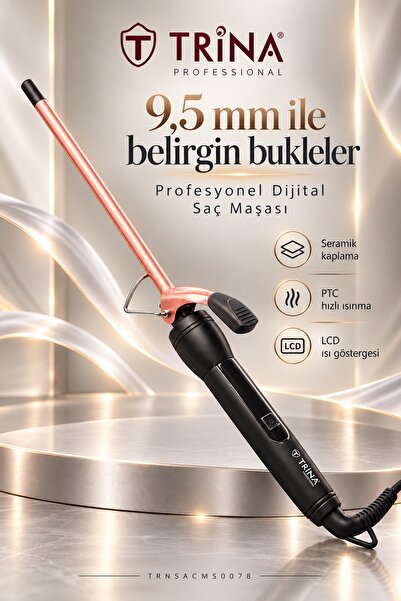 Trina Afro Dalga 9.5mm Rose Gold Seramik Maşa- Dijital Ekran