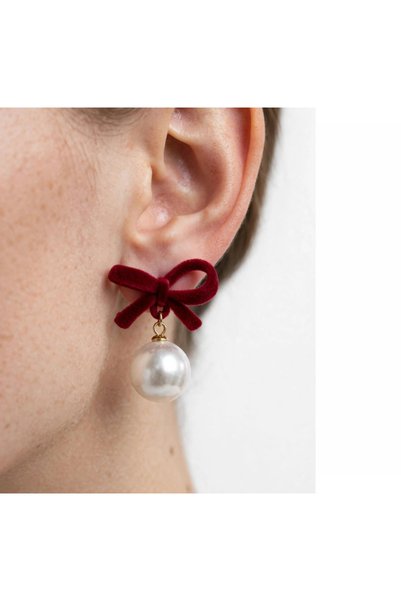 zerzembe Pearl and Ribbon Velvet Textured Earrings