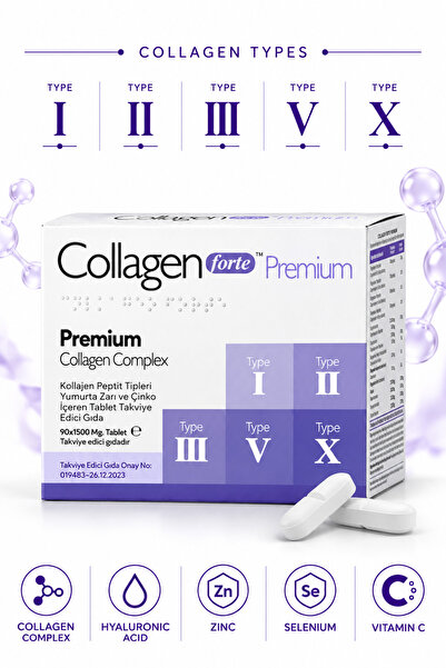 Collagen Forte Platinum 5 Tip Kolajen 90 Tablet, Biotin, C Vitamini, Vitamin ...