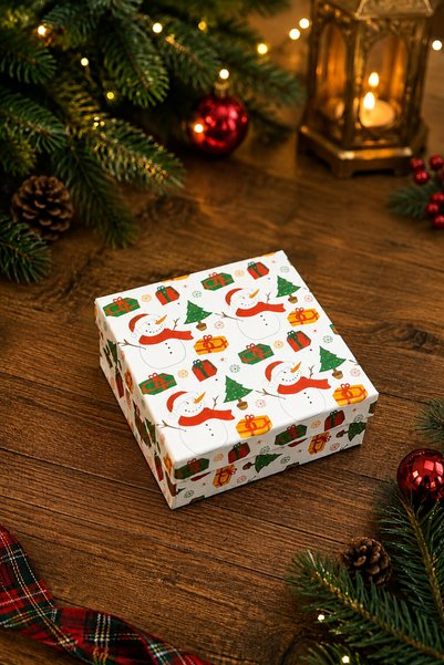 KOLİX Set of 2 Christmas Gift Boxes 20X20 Grinding Box Snowman Cookie Decorative Box