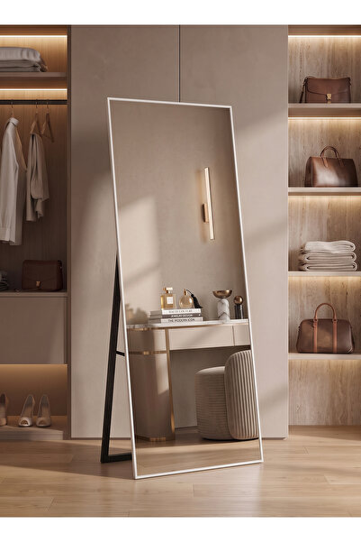 Taimi مرآة كبيرة بتصميم فاخر 155×45 سم - مرآة بطول كامل مع إطار معدني أبيض وح...