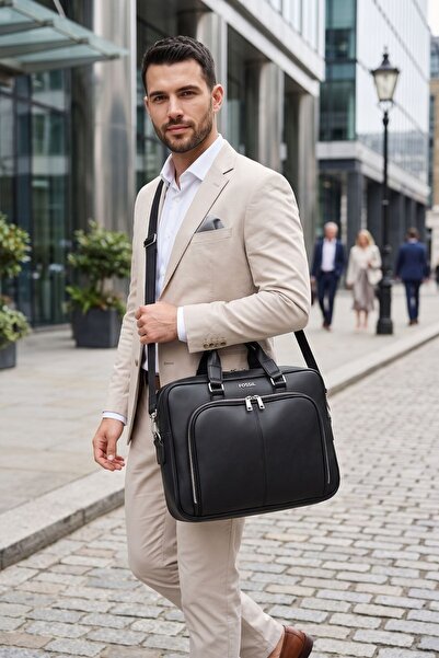 Fossil 2024 Unisex Evrak çantası Laptop Çantası Omuz Askılı SİYAH
