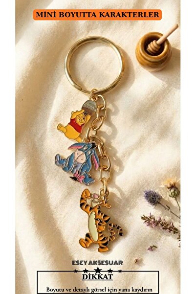 Esey Dizayn Winnie Pooh Tigger Eeyore Deri Aksesuarlı Anahtarlık ( MİNİ BOYUT...
