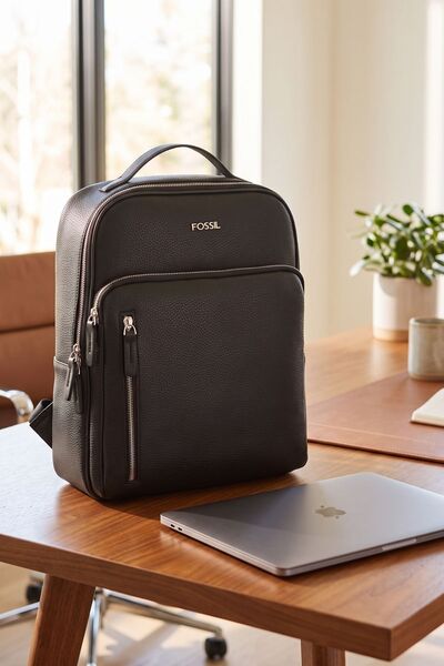 Fossil 9514 Unisex Vegan Deri Sırt Çantası Laptop Bölmeli Şık Tasarım SİYAH