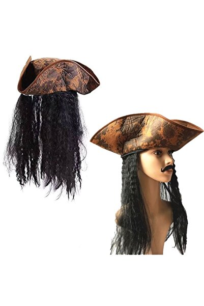 partidolu Eskitme Tarz Kahverengi Kumaş Karayip Korsan Jack Sparrow Şapkası S...