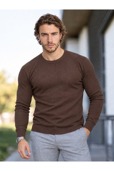 HK Premium Tekstil Erkek Fitilli Slim Fit Bisiklet Yaka Triko Kazak
