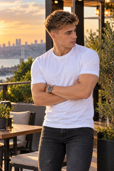 Pientro Men's White Color 100% Cotton Soft Textured Slim Fit Crew Neck Basic T-Shirt