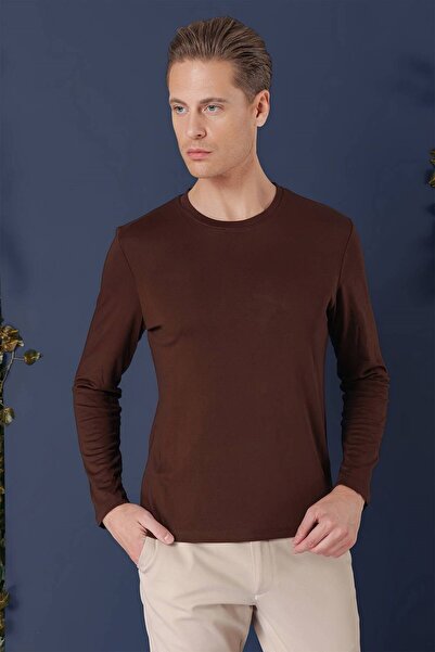 Efor Erkek TS 870 Slim Fit Kahve Spor T-Shirt