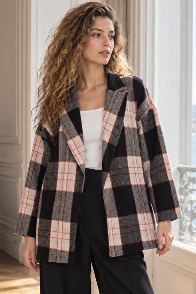 armonika Women's Smoked Men's Collar Side Slit Oversized Jacket Arm-26K001009