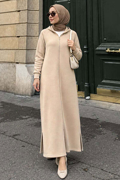 N.S NEVA STYLE Kapşonlu Bej Tesettür Kap 72231BEJ