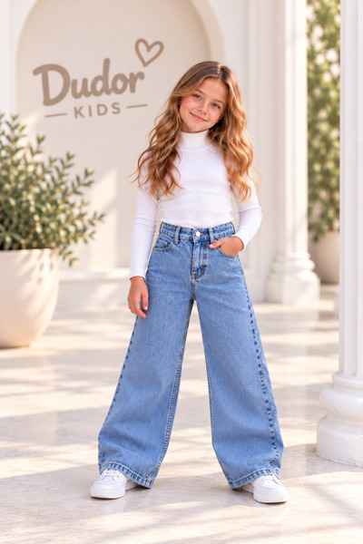 DUDOR KİDS KIZ ÇOCUK MAVİ DÜZ KOT PANTOLON (JEANS-DENİM)