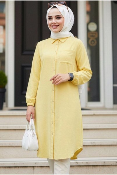 N.S NEVA STYLE تونيك إسلامي أصفر بأزرار 30293SR
