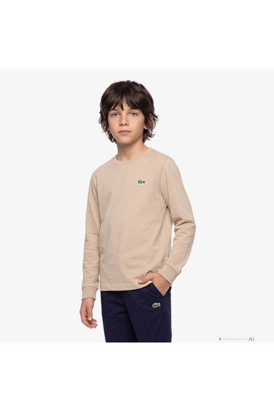 Lacoste Çocuk Uzun Kollu Bisiklet Yaka Bej T-Shirt