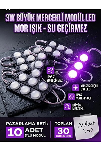 GARRA 3w Büyük Mercekli 10 Adet 12v Mor Modül Led -Mor Işık 12V Mercekli Deko...