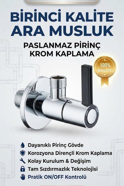 banyonatural 1. Kalite Paslanmaz Pirinç Baston Krom Ara Musluk - Taharet Musluğu