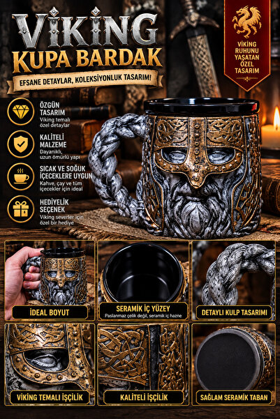 FG KONNİCHİWA Viking Boynuzlu VE VİKİNG MODELLERİ Kupa El Boyaması Seramik & ...
