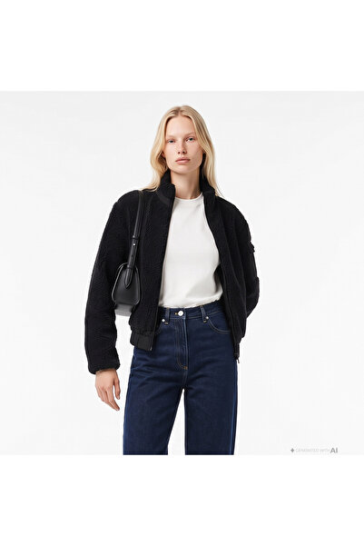 Lacoste Kadın Relaxed Fit Dik Yaka Siyah Ceket