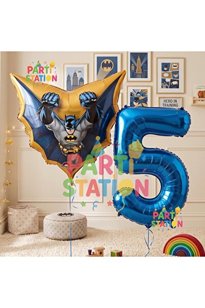 Parti Station Batman 5 Years Old Navy Blue Number Balloon Set Bat Man Batman ...