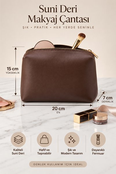 macsoo Women's Brown Makeup Bag Faux Leather Organizer