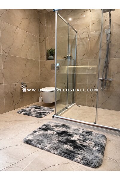 Doğuş Peluş Halı Batik Tavşan Gri Kaymaz Tabanlı 2'li Banyo Halısı Seti