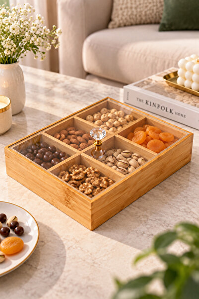 NOKKA صندوق ديكور متعدد الأغراض من خشب MDF مع 6 أقسام، غطاء أكريليك، منظم للم...