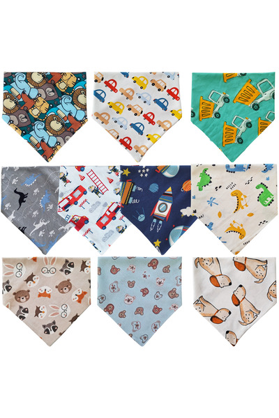 Baby Minik Triangle Scarf Combed Cotton Drool and Feeding Bib 10 Pieces