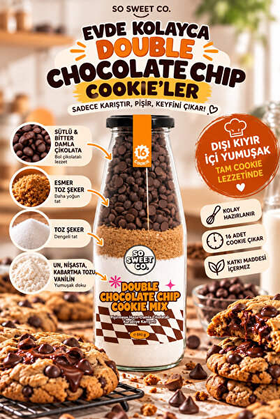 So Sweet Co Double Chocolate Chip Cookie Mix - Cam Şişede Kurabiye Harcı