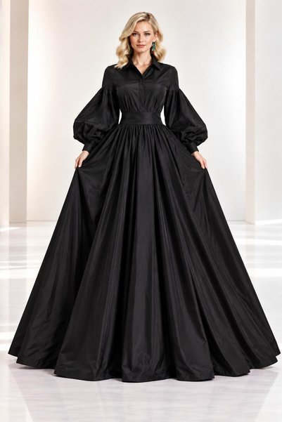 SERAVENZA COUTURE Maxi Boy Balloon Sleeves Stylish Taffeta Event Dress Cou-87