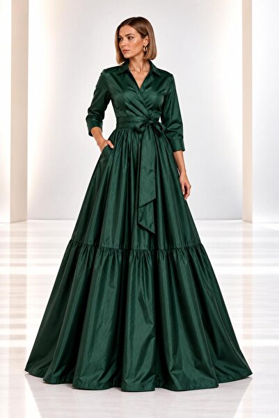 SERAVENZA COUTURE Maxi Boy Eteği Fırfırlı Kruvaze Kapamalı Şık Davet Elbisesi...