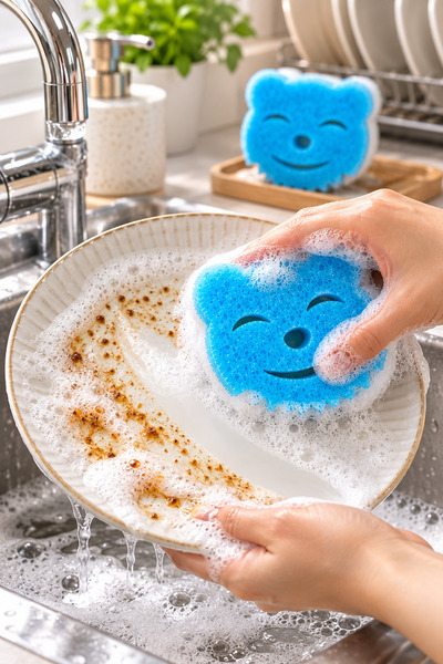 ECHOTEX 2 Pieces Smiley Face Dishwashing Sponge Anti-Scratch Multifunctional Sponge