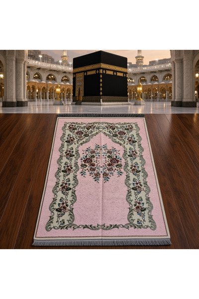 Zehra ana Powder Pink Floral Patterned Prayer Mat