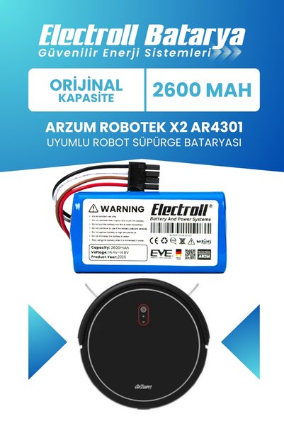 ELECTROLL Arzum Robotek X2 Ar4301 Uyumlu Batarya (Orijinal Kapasite) 2600mah ...