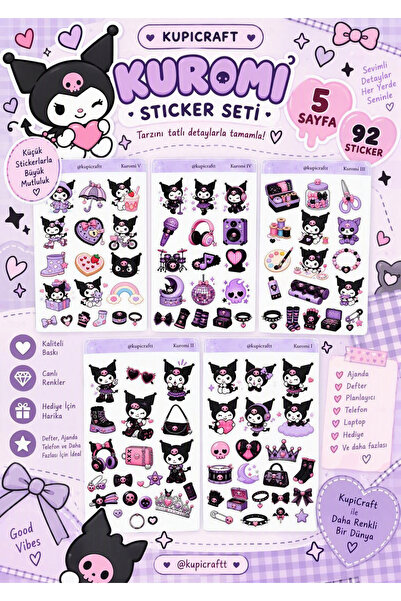 kupicraft 5 Sayfa Kuromi Sticker Seti- Kuromi Sticker