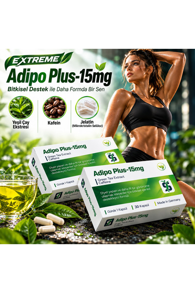 extreme adipo plus Adipo plus 15 mg (Caffeine+Green Tea Yeşil çay) 30 Caps
