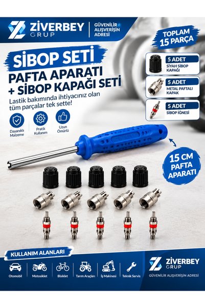 ZİVERBEY 15 Parça Mavi Sibop Sökme Tamir Seti Pafta Aparatı Sibop Kapağı Seti