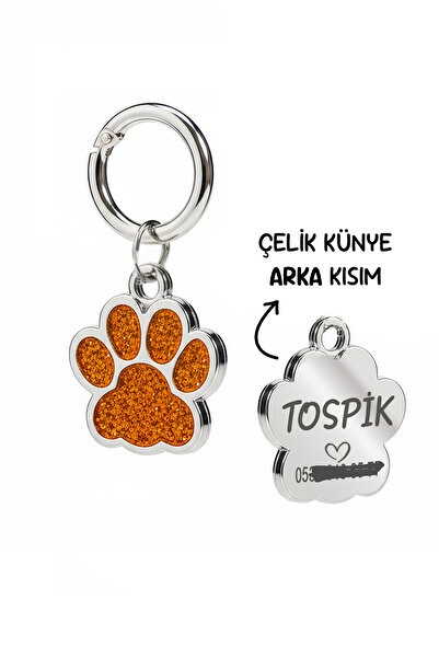 dekoliva İsme Özel Simli Çelik Kedi Köpek Künyesi
